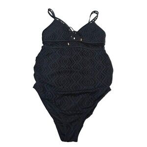 A Pea in the Pod Criss Cross One Piece Maternity Swimsuit Black Women's M I7.1